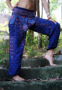 High Cut Harem Pants – Peacock Feather – Blue – Medium/Large / Blue – The Karmic Chameleon