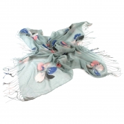 Flower Print Square Ladies Scarf with Tassels Grey – Stylish & Luxurious – Unisex – The Scarf Giraffe