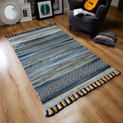 Oriental Weavers – Kelim Striped Blue 70 x 140cm / Blue/Multicoloured – The Rug Quarter