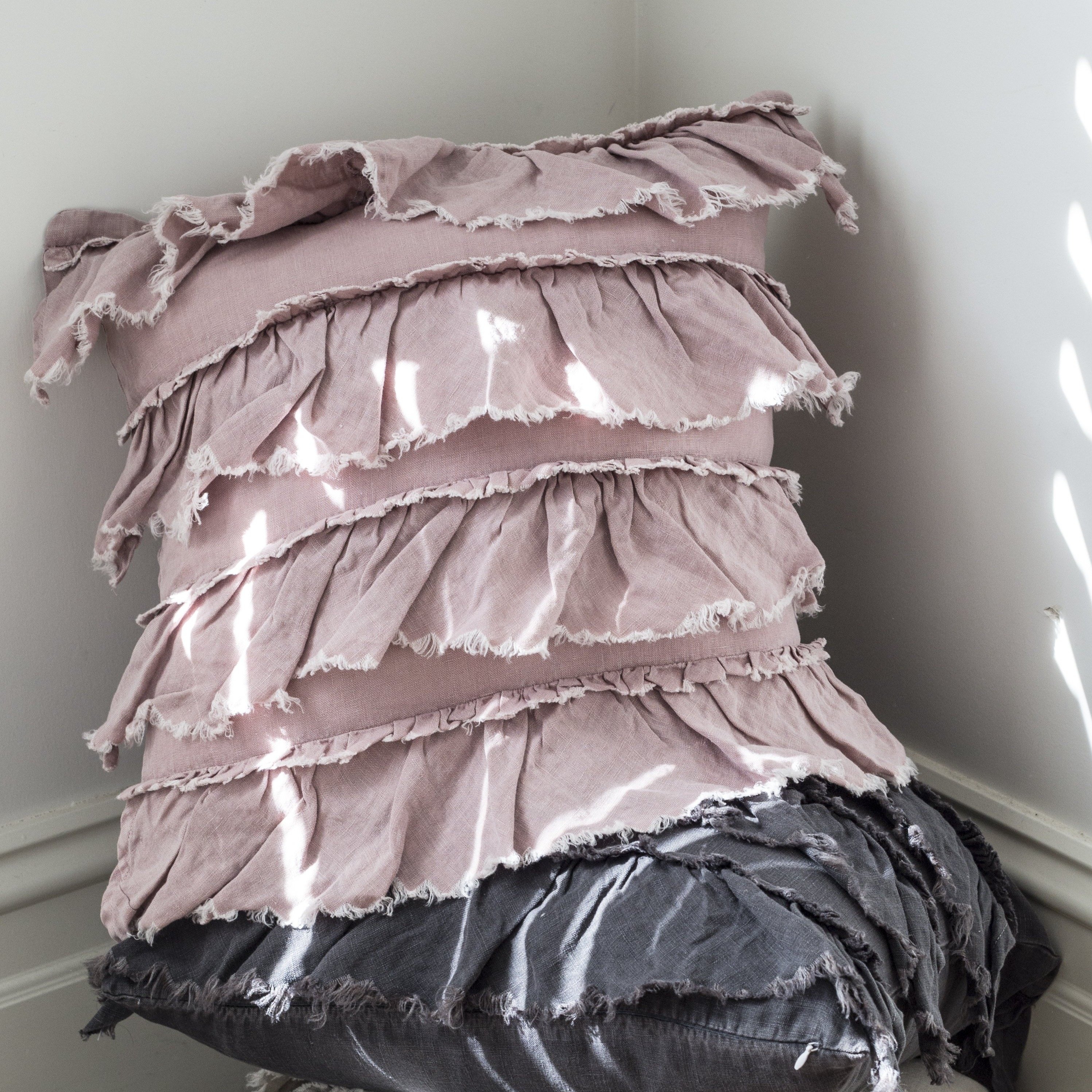 Linen Layer Frill Cushion – Mushroom Pink | Smallhill Furniture Co. – Morgan Wright