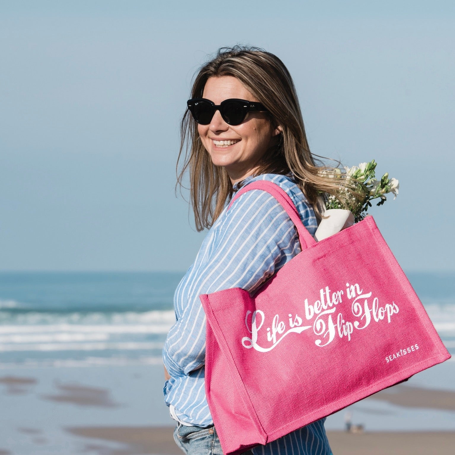 Life is Better in Flip Flops Cute Jute Bags in a Choice of Colours Pretty in Pink- SeaKisses