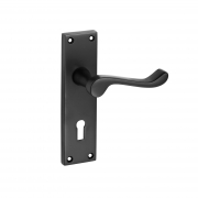 Matt Black Door Handles – Victorian Scroll Lever on Backplate Frelan Hardware