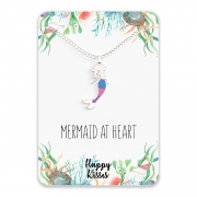 Mermaid Necklace – Cute Mermaid Gift – “Mermaid at Heart” Message Card – Happy Kisses