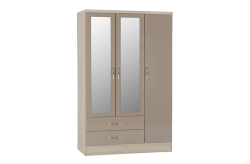 Nevada 3 Door 2 Drawer Mirrored Wardrobe – Oyster Gloss/Light Oak Effect Veneer – Furnishop