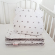 Blanket & Pillow Set Newborn Grey Stars In Pink Blue & Grey – Grey – evCushy