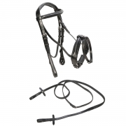 CALDENE BRIDLE FLASH CRANK WITH REINS BLACK  Pony