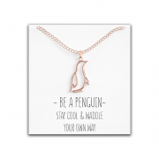 Penguin Necklace Gift – Cute Penguin Pendant – Charm Jewelry For Women, Girls & Kids – With Message Card Rose Gold – Happy Kisses