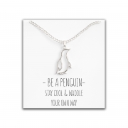 Penguin Necklace Gift – Cute Penguin Pendant – Charm Jewelry For Women, Girls & Kids – With Message Card Silver – Happy Kisses