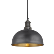 Industville – Brooklyn Dome Pendant – 8 Inch – Ceiling Light – Light Shade – Black / Brass Colour – Pewter / Brass Material – 22 CM X 20 CM X 20 CM