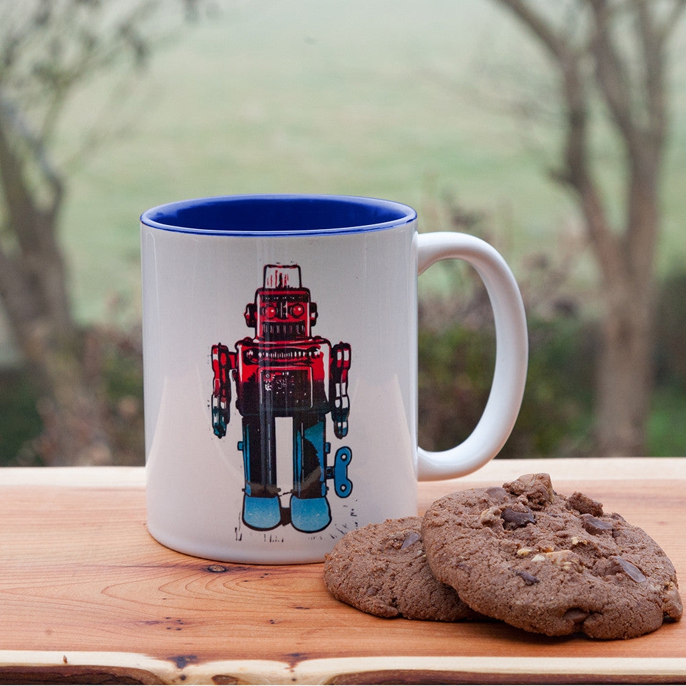 Retro-Bot Printed Mug, Retro-Bot Blue – Mark Anstey Prints