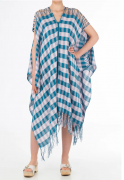 Cali Pima Cotton Beach Kaftan Checks – Poncho – Handmade Tassels – Drop Shoulder – Aessai