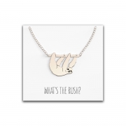 Sloth Necklace Charm – Cute Animal Pendant Jewelry – “What’s The Rush” Silver – Happy Kisses