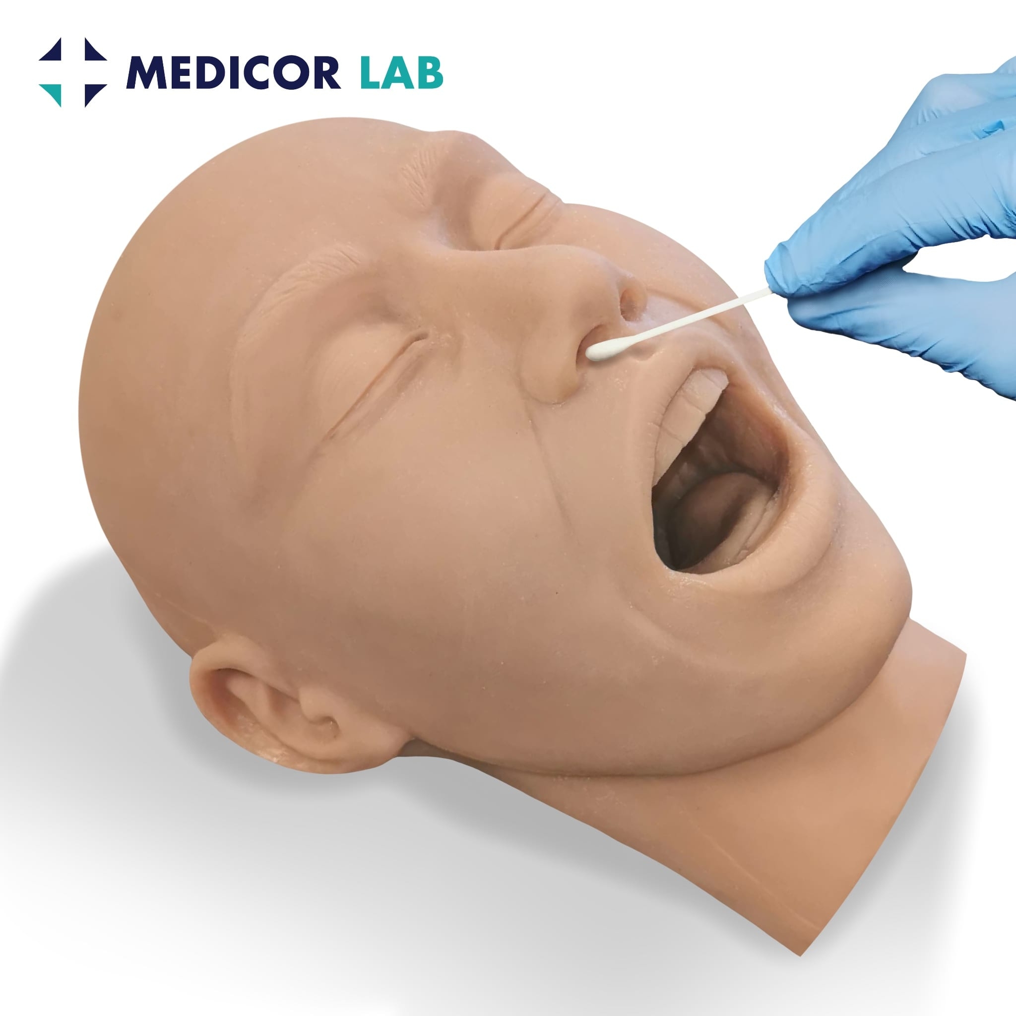 Nasopharyngeal (NP) Swab Trainer Head – NP Nose and Throat Swab Trainer – Medical Teaching Equipment – Simulaids