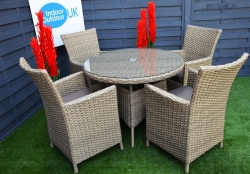 Derby Round Rattan Dining Set- In Cream