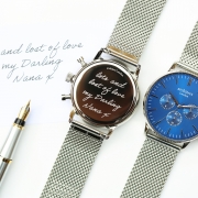 Handwritten Engraving – Men’s Architect Motivator Blue Face Silver Strap – Milanese Mesh – Architect Watches