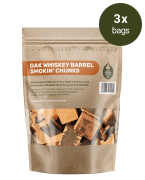 Oak Whiskey Barrel Smokin’ Chunks – Pack of 3 – Smokin’ – Green Olive Firewood