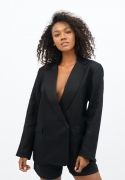 Havana Oversized Linen Blazer in Licorice Black – L – L – Ethikel