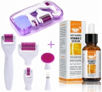 Facial Kit with 6 in 1 Derma Roller Microneedle Set + Aliver Vitamin C Serum for Reducing Wrinkles, Acne, Dark Spots and Rejuvenating Skin