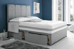 Suede Divan Bed – Royal Grey – Single, Small Double, Double, King & Super King Sizes Available – Headboard & Mattress Included