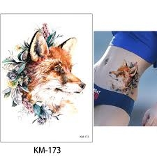 Temporary Tattoo KM-173 Watercolour Fox with Flowers – Temporary Tattoos – Dublin Body Paint