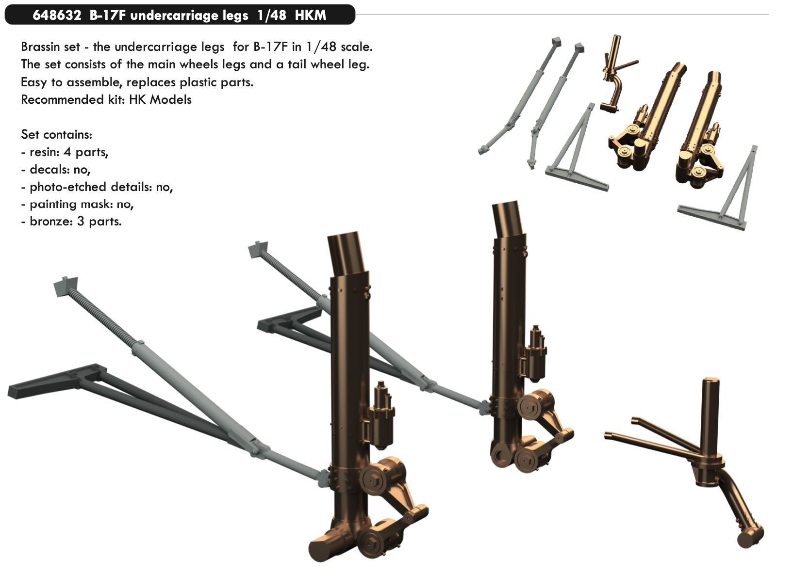 Eduard Brassin 1/48 Boeing B-17F Flying Fortress Undercarriage Legs – # 648632 – Model Hobbies