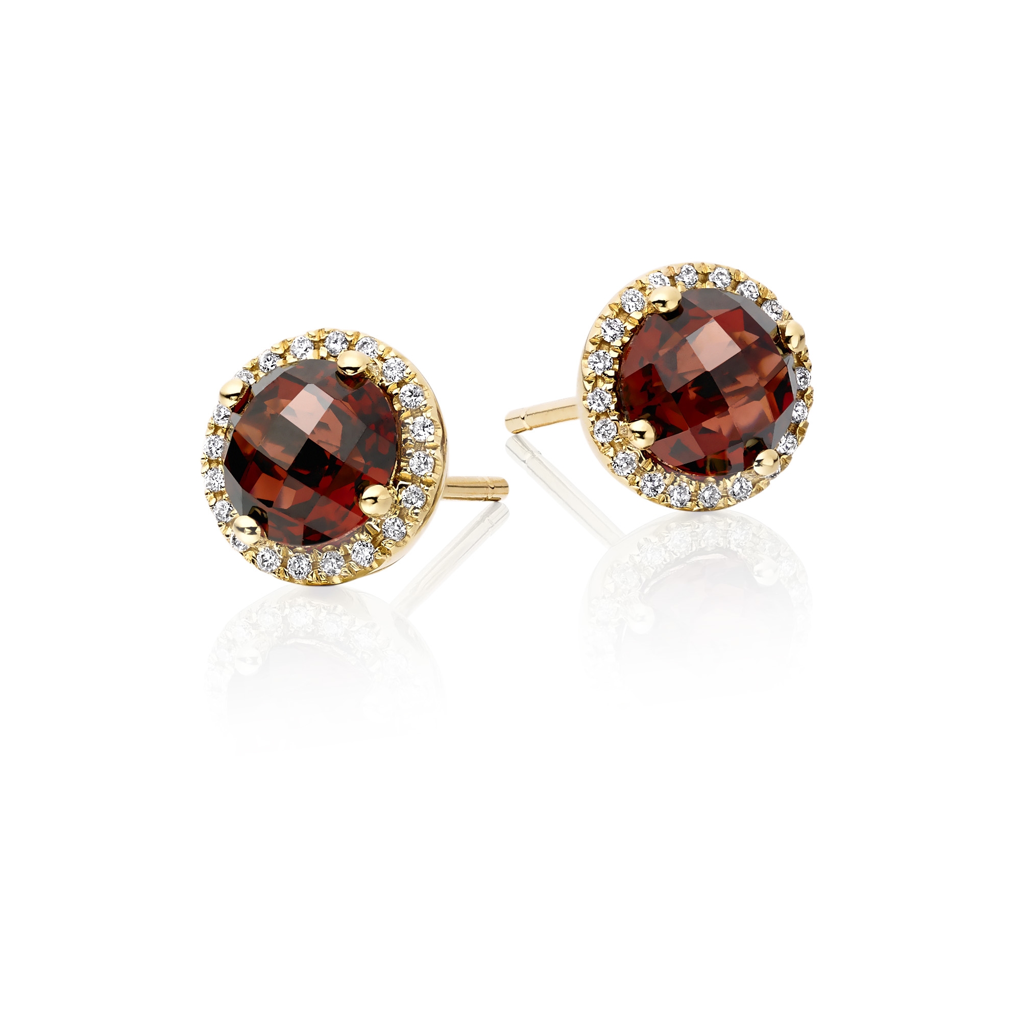 2.30ct Garnet And 0.12ct Diamond Stud Earrings In 9K Yellow Gold – Diamond Treats