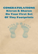 First Tiny Footprints In The Sand New Baby Card