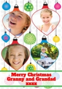 Four Photos Upload Cartoon Bauble Design Christmas Card