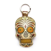 Leather Sugar Skull Key Chain / Key Ring – Third Eye – Orange