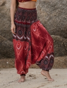 Harem Pants – Vibrant Peacock Feather – Red – The Karmic Chameleon