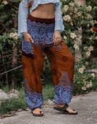 High Cut Harem Pants – Mandala Print – Bronze/Blue – Small – The Karmic Chameleon