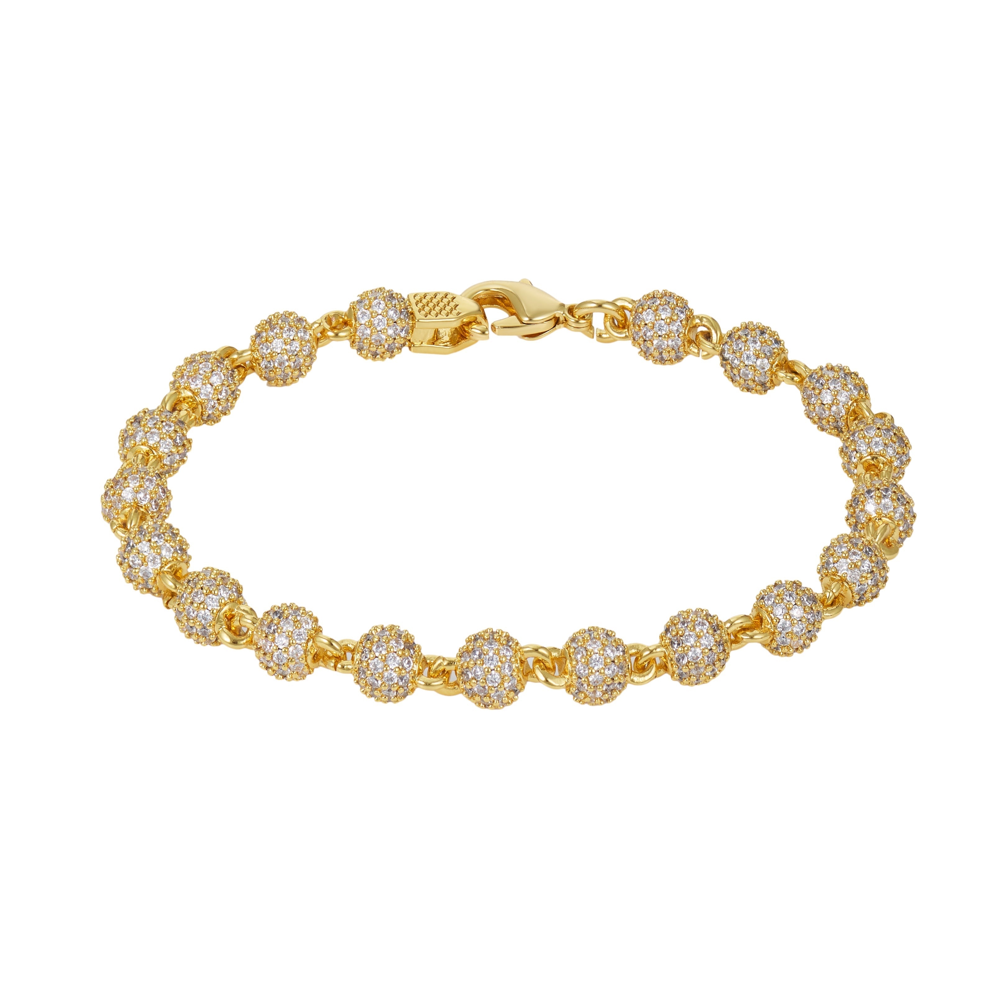 6mm Iced Ball Bracelet – Gold – 9 Inch – Zenchii