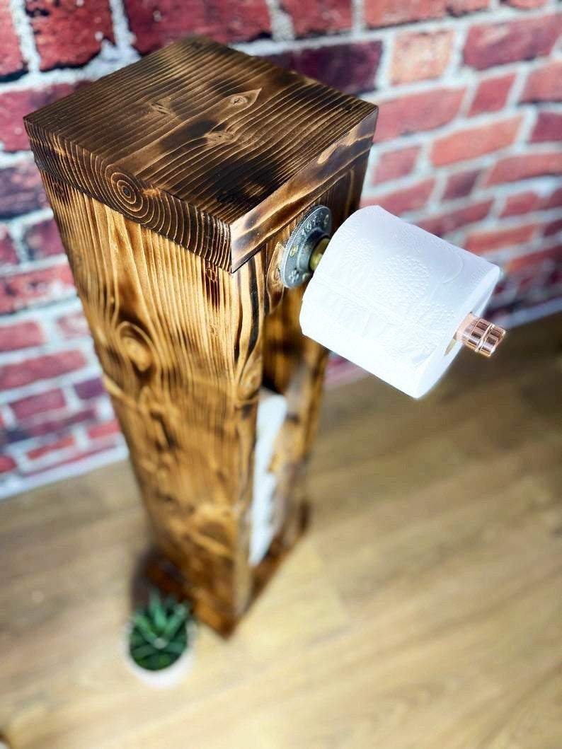 Rustic Toilet Roll Holder Station – Blowtorched & Stained – Rustic-Reclaimed Style – Whiskey