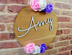 floral Wooden name Plaque Oak – Forth Craft & Designs