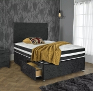 Stardom Crushed Velvet Divan Bed – Black – Single, Small Double, Double, King & Super King Available – Headboard & Mattress