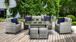 Miami Rattan Sofa Dining Set- In Grey ( NOW GREY CUSHIONS )