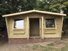 16 x 14ft Wooden Gazebo Reverse With 2ft Overhang Canopy & Opening Windows