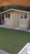 14 x 10ft Wooden Garden Shed House/Box Gable Roof & 4’Double Door, 4 Fix Windows