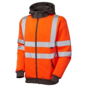 Leo Workwear SS02 Saunton ISO 20471 Class 3 Full Zip Hooded Hi Vis Swe