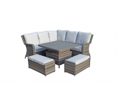 Paris Polywood Top Rattan Corner Sofa- In grey ( High, Low Table )