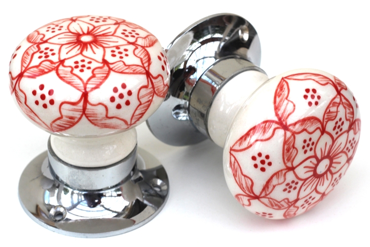 Knobbles & Bobbles – Mortice Door Knobs – Moroccan – Door Furniture – Red / Silver – Ceramic / Metal – 6cm – Set Of 2 – Variant 5535