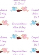 Personalised Mummy And Daddy Pink And Blue Bird Twins Wrapping Paper