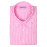 Robert Old Mens Pink & White Stripe Linen Short Sleeve Shirt – 48 – Robert Old & Co