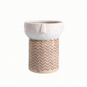 Tribal Head Planter – White – Ceramic – Zig Zag Pattern – The Trouvailles