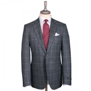 Robert Old Mens Grey & White Overcheck Barberis Wool Suit – 54 – Robert Old & Co