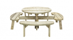 Wooden Round Outdoor Picnic Table with 8 seats