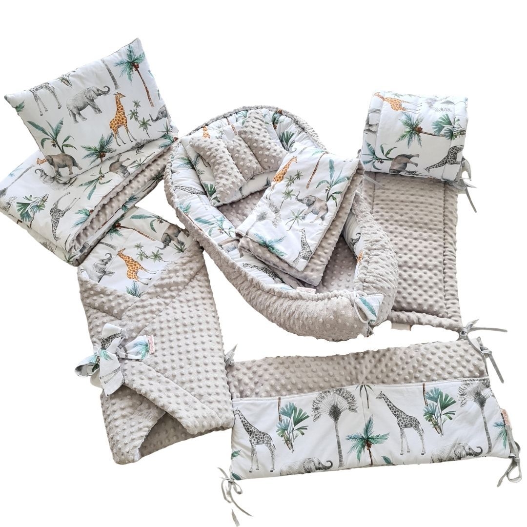 Newborn Baby Bundle 10 Pc’S Starter Set Safari – Safari & Grey – Cot Size 60X120Cm Pre Order Delivery Time 4 Weeks – evCushy