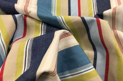 Airforce Blue, Cream, Navy Striped Fabric