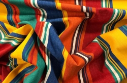 Orange, blue and jade green stripe Fabric