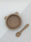 Suction Bear Bowl Spoon Sets Chocolate – Children’s Silicone Tableware – Tiny Roo